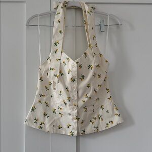ZARA lemon print tie halter top